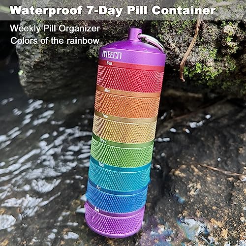 MEECN Weekly Pill Organizer, Waterproof 7-Day Pill Container for Outdoor Travel. Aluminum Pill Case That is Shockproof and Has Large Compartments for Storing Vitamins, Fish Oil. Emergency Pills