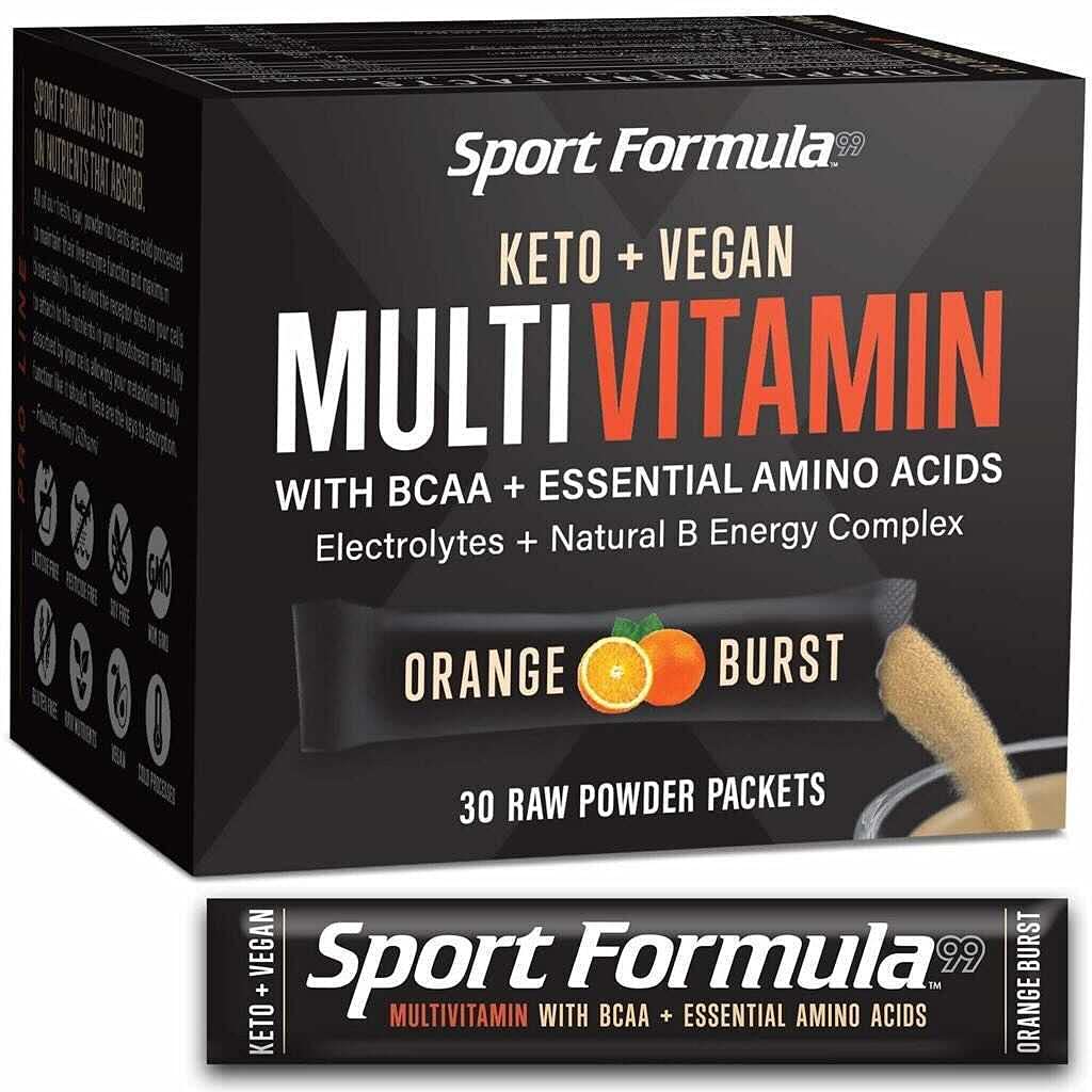 Vegan Superfood Daily Keto MultiVitamin for Men and Women BCAA BCCA Amino Acid Powder Packets Orange Mix Won't Upset Your Stomach Powdered Digestive Enzymes Vitamin B Natural Flavoring Energy Complex