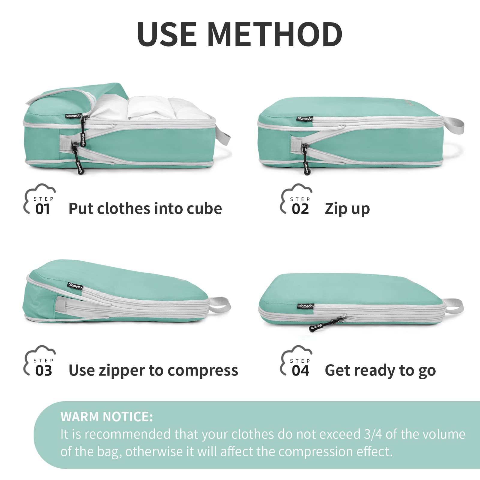 Compression Packing Cubes, Luggage Packing Organizers for Travel Accessories with Shoe Bag Aqua Sky