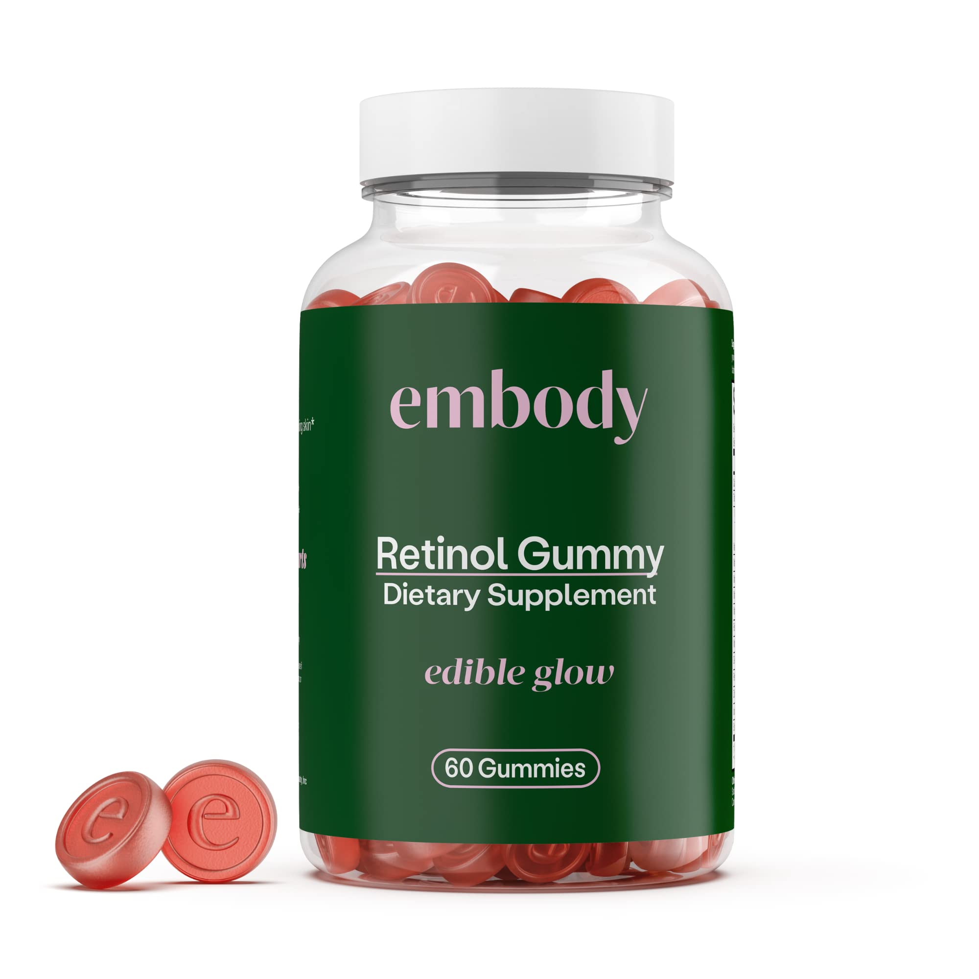 Embody: 60 Skin Gummies Multivitamin Retinol Gummy | Vitamin A Supplement for Anti-Aging, Glowing, Youthful & Clear Skin | Strong Hair & Nails with Biotin, Vitamin C, B12 & Zinc