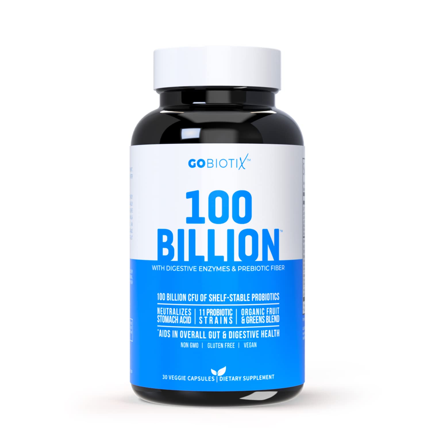 GOBIOTIX 100 Billion | Probiotics, Prebiotics & Digestive Enzymes Blend | High Potency with 100 Billion CFU | Enhanced with Organic Fruit & Organic Greens Blend | Vegan, Non-GMO | USA Made ● 30 Caps