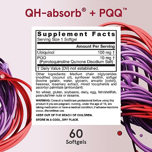 Jarrow Formulas QH-absorb + PQQ - 100 mg Ubiquinol - Up to 60 Servings (Softgels) - Cellular Renewal & Antioxidant Support for Mitochondrial Biogenesis - Dietary Supplement - Gluten Free