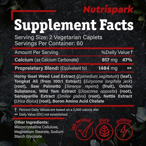 Nutrispark Daily Nutritional Supplement for Men with Horny Goat Weed, Tongcat Ali and Saw Palmetto - 60 Caplets