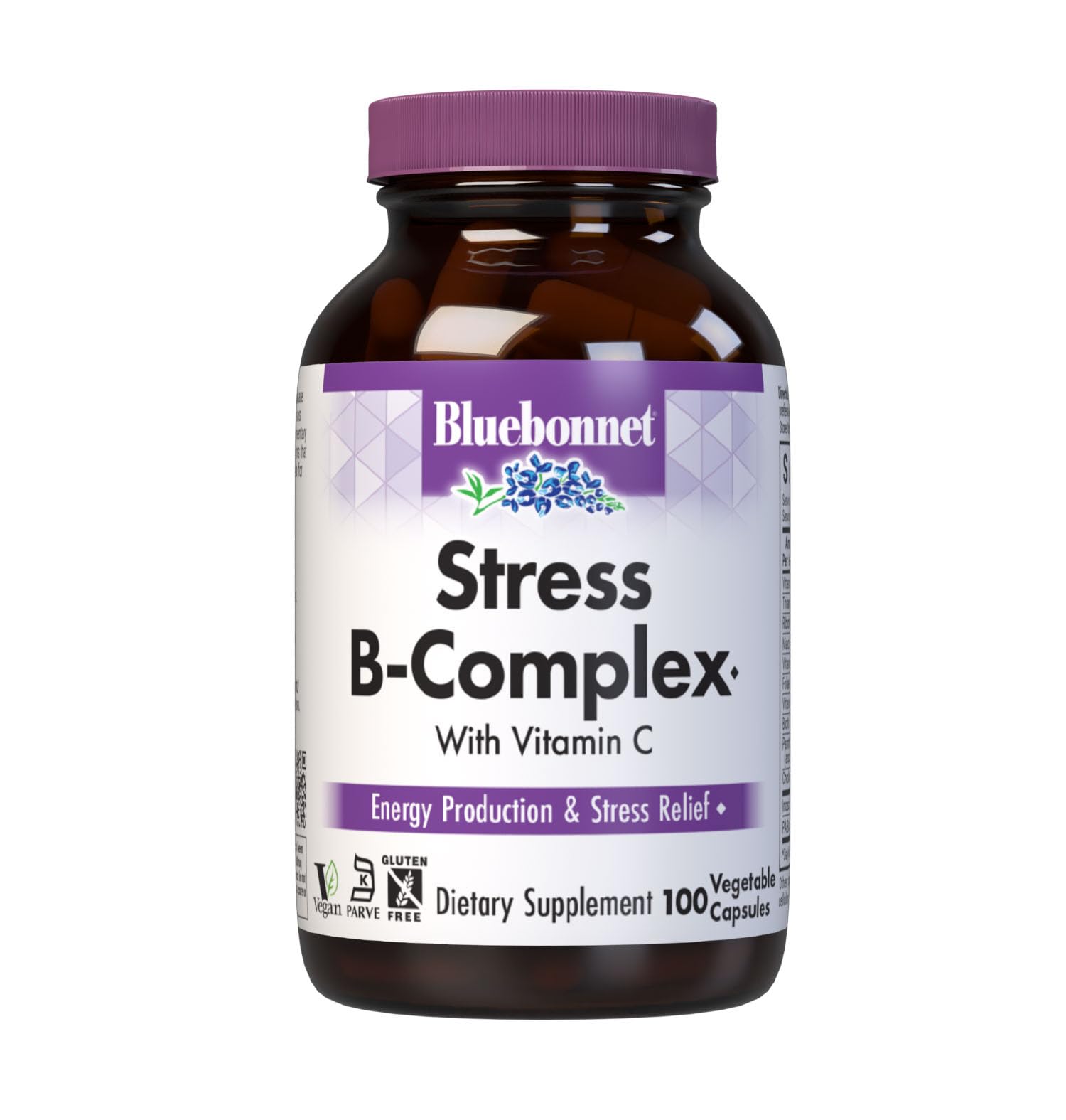 Bluebonnet Nutrition Stress Relief B Complex Vegetable Capsules, Vitamin B6, B12, Biotin, Folate, Vegan, Gluten & Soy & Milk Free, Kosher, Unflavored, 100 Count