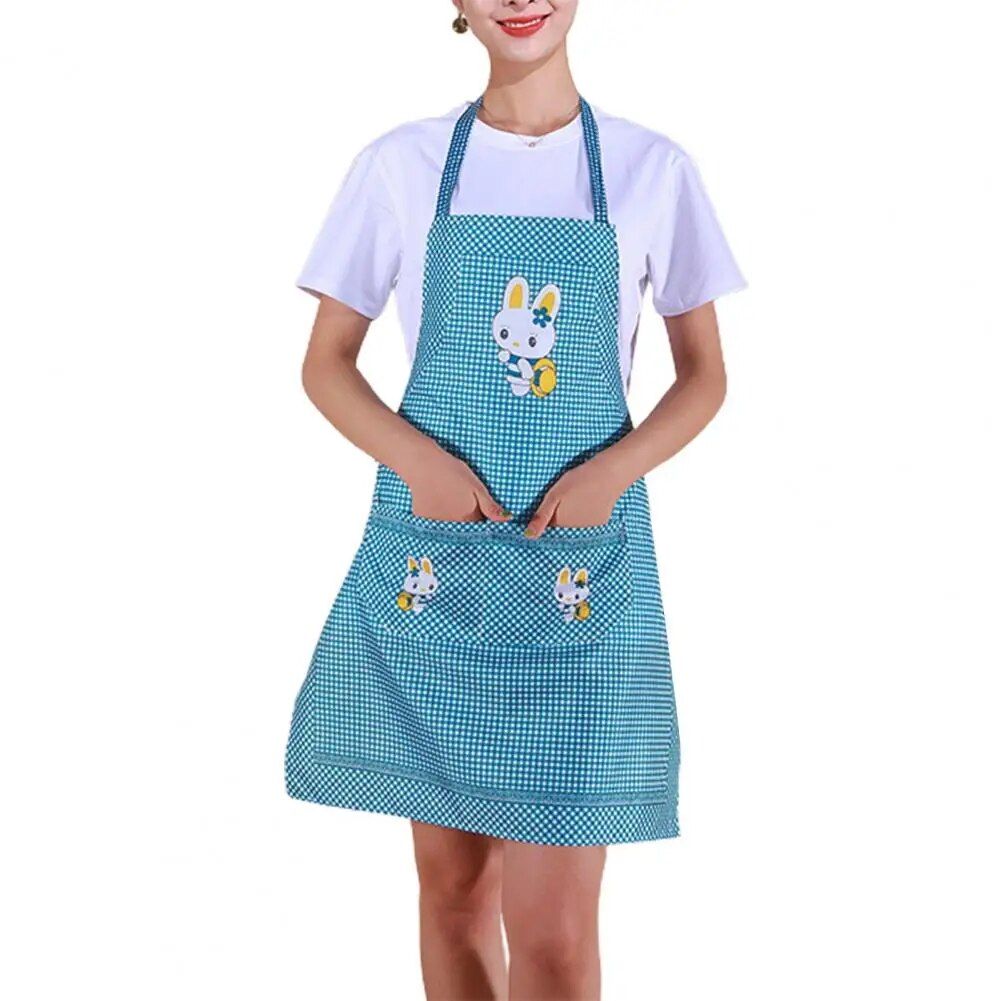 Charming Cartoon Rabbit Waterproof Kitchen Apron with Double Pocket