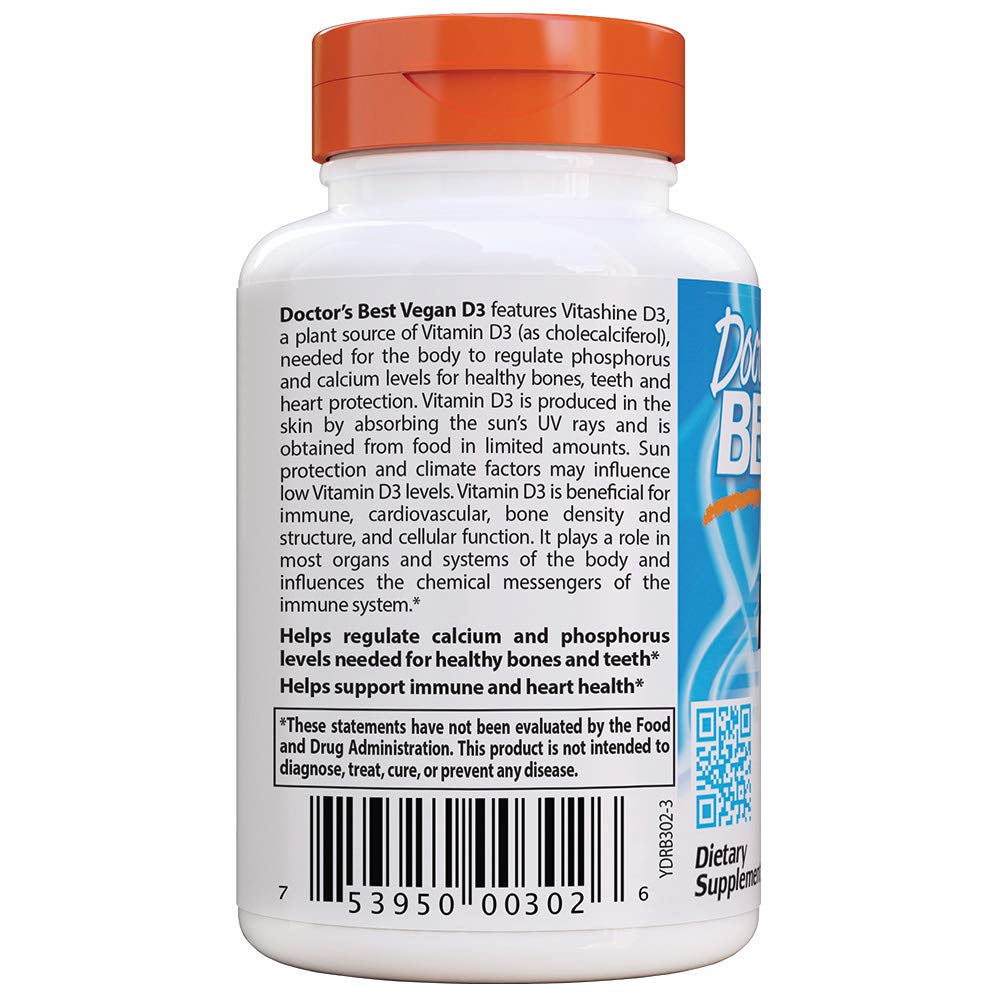 Doctor's Best Vitamin D3 2500IU with Vitashine D3, Non-GMO, Vegan, Gluten & Soy Free, Regulates Immune Function, Supports Healthy Bones, 60 Count