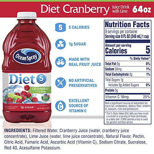 Ocean Spray Diet Cranberry with Lime Juice Drink, 64 FL Oz Bottle