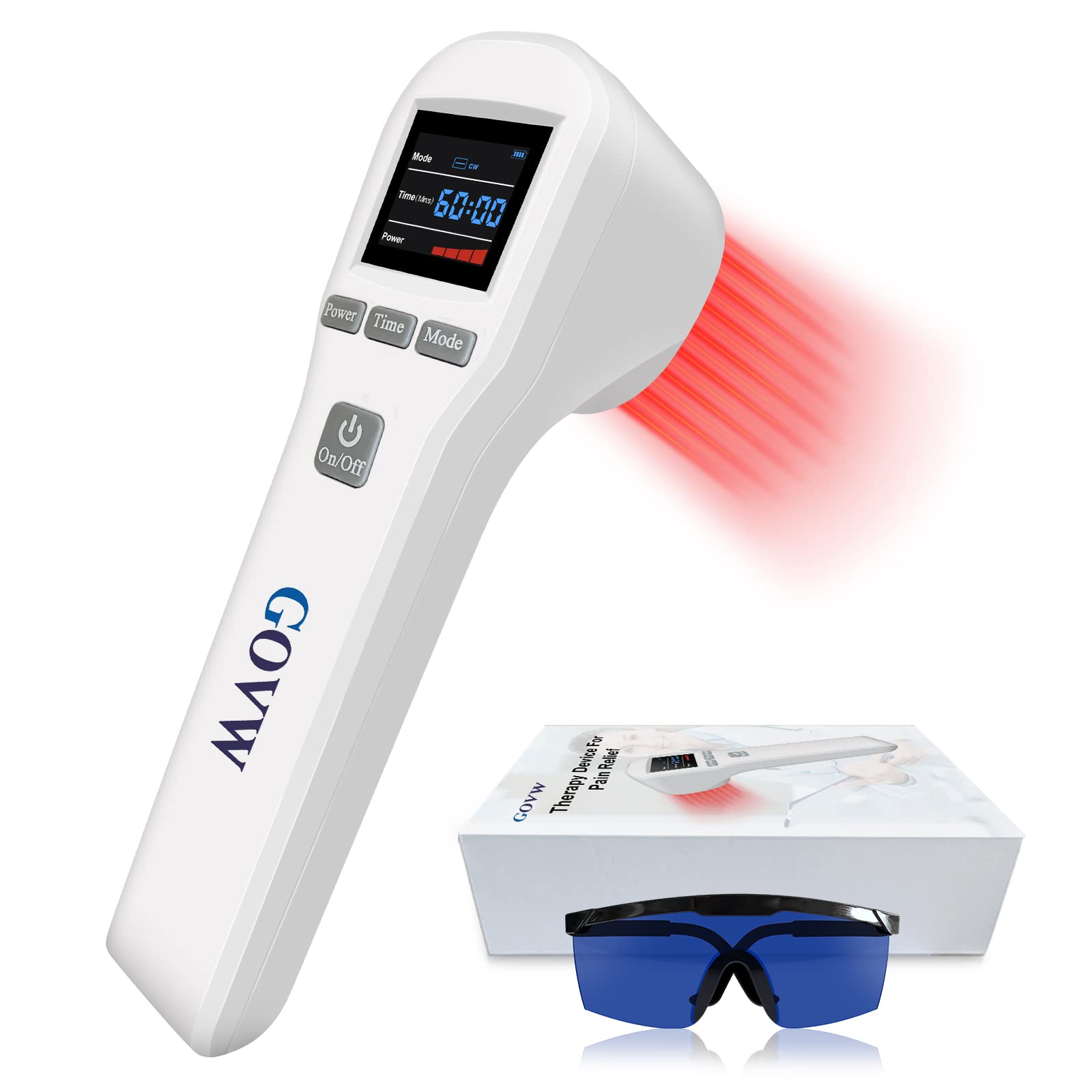 GOVW Red Light Therapy Device for Pain Relief, Cold Light Therapy Device has 4x808nm+16x650nm,Handheld Infrared Light Therapy for Body, Back Pain, Wrist, Cats, Dogs and Pets(White)