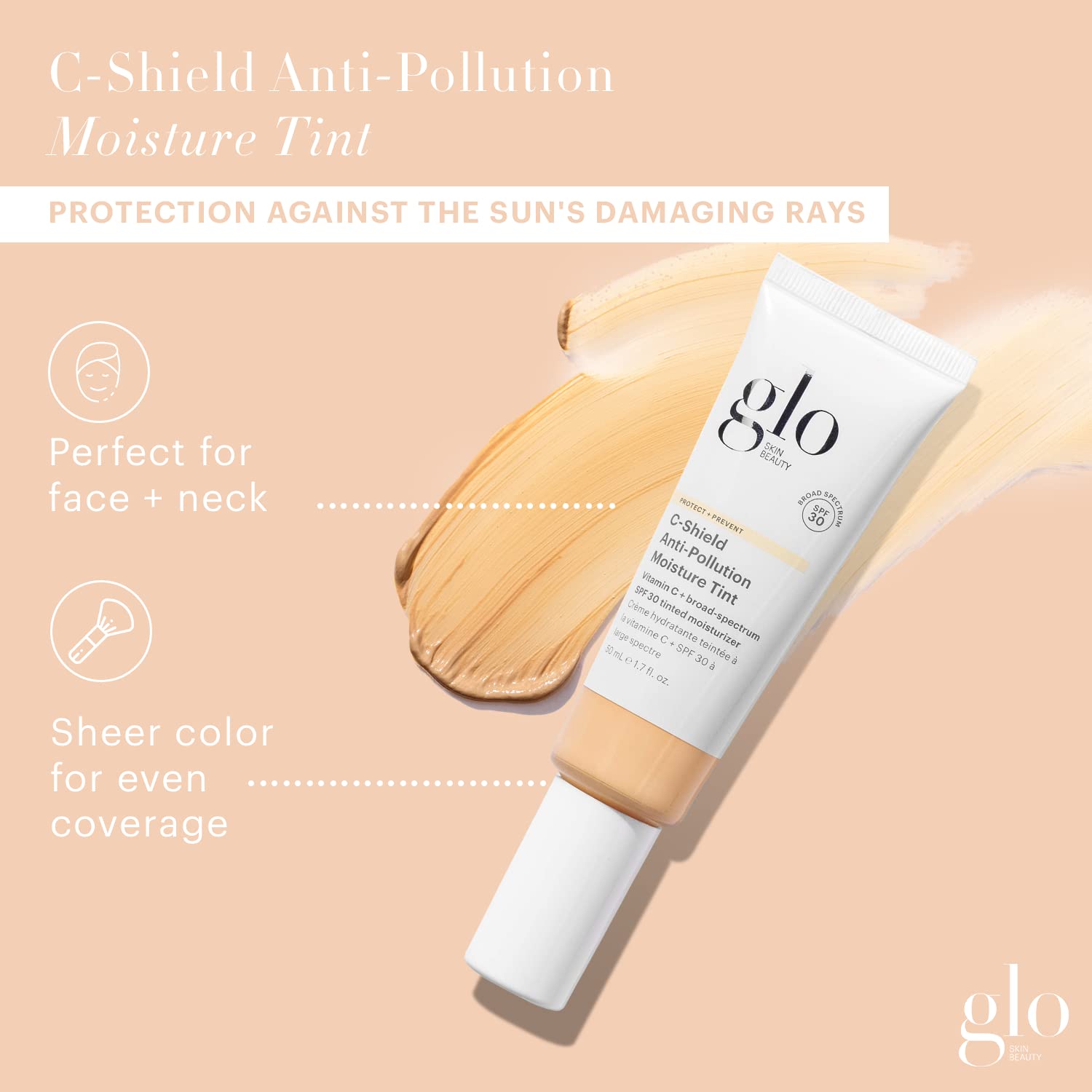 Glo Skin Beauty C-Shield Anti-Pollution Moisture Tint - Tinted Moisturizer for Face With SPF 30 Broad Spectrum Protection & Vitamin C, 1.7 Oz (2N-Light)