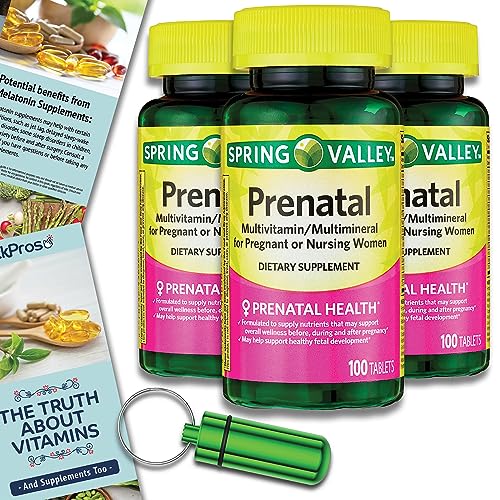 Spring Valley Prenatal Multivitamin/Multimineral for Pregnant and Nursing Women Dietary Supplement Tablets, 100 Count 3 Pack Bundle (300 Total) - Includes Vitamin Guide and Pill Container (5 Items)!