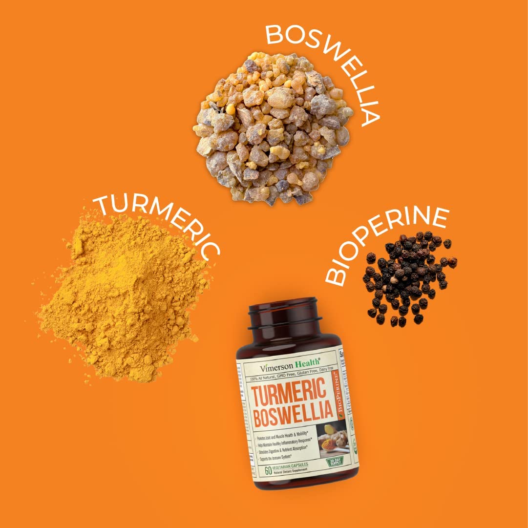 Turmeric Curcumin Supplement with Boswellia Extract, Organic Turmeric, Ginger & Black Pepper. High Absorption Tumeric Joint Support Supplement. 95% Curcuminoids. Aids Digestive Health & Immune Support