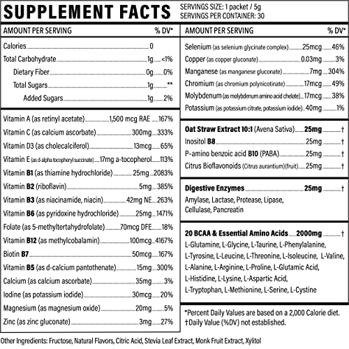 Liquid Multivitamin Drink Mix Vitamin Powder BCAA Won't Upset Your Stomach Daily Keto MultiVitamin for Men and Women Amino Acid Powder Fruit Punch Packet Multivitamin Powder Electrolytes