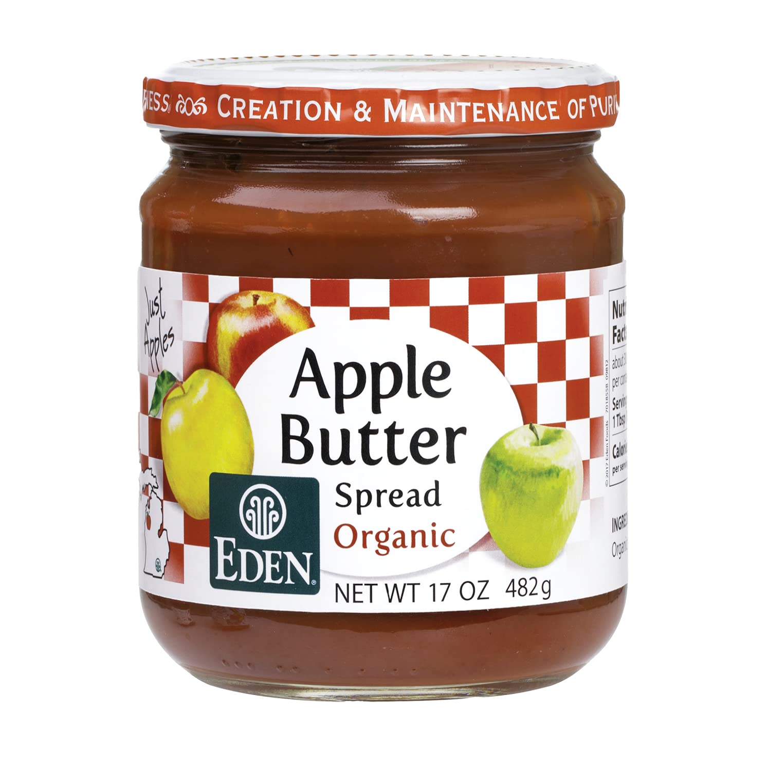 Eden Organic Apple Butter Spread, No Sugar Added, Great Lakes Apples, Slow Kettle Simmered, 17 oz Glass Jar