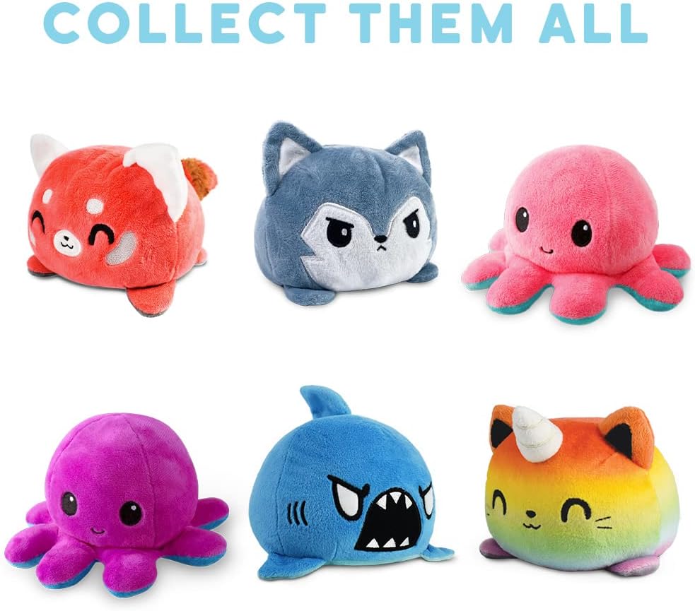 TeeTurtle - The Original Reversible Octopus Plushie - Pink + Aqua - Cute Sensory Fidget Stuffed Animals That Show Your Mood