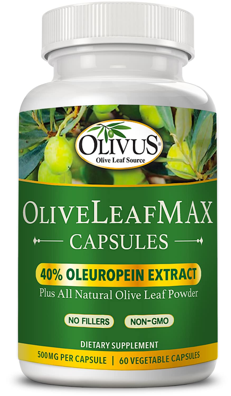 OliveLeafMAX Olive Leaf Extract (40% Oleuroepin) + Organic Olive Leaf Powder + No Fillers + 60 Vegetarian Capsules + Sourced from Spain and Manufactured in USA at GMP Facility