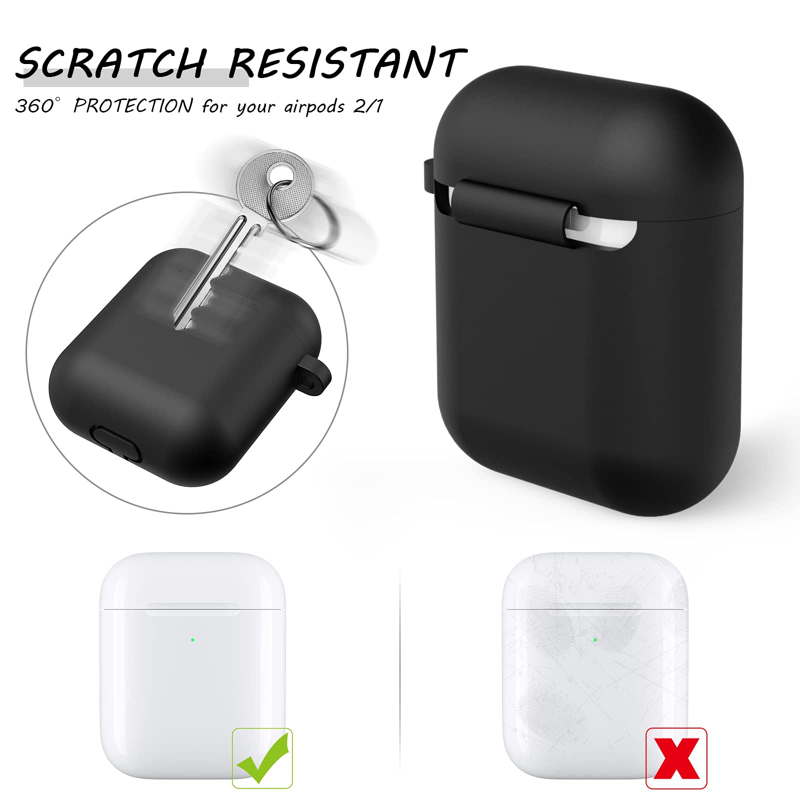 Airpods Case Cover, LELONG Soft Silicone Protective Case Cover with Keychain for Apple Airpods 2nd 1st Charging Case Men Women [Front LED Visible]