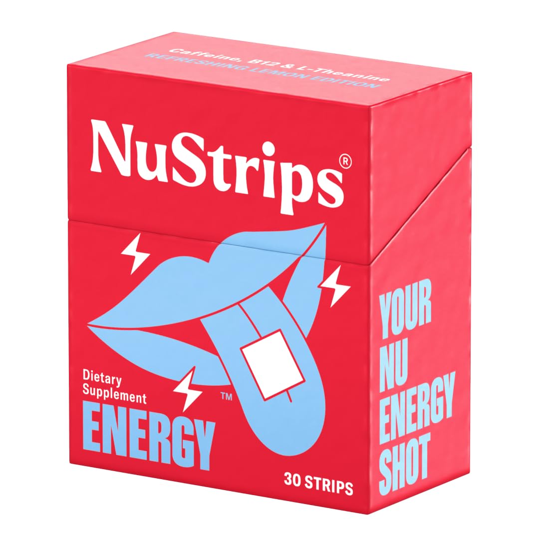 NuStrips Energy | Natural, Instant Energy Strips with 50mg Caffeine, L-Theanine, Vitamin B12 | 30 Energy Strips = 30 Energy Drinks | 5X Faster Absorption