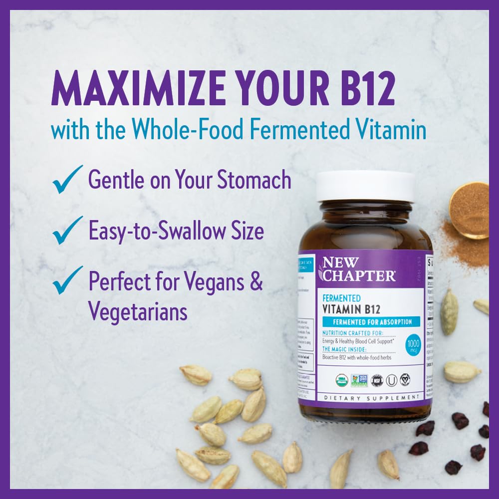 New Chapter Fermented Vitamin B12 1,000 mcg, USDA Organic, ONE Daily for Cellular Energy + Healthy Blood Cells, Certified Vegan, Gluten Free - 60 Count