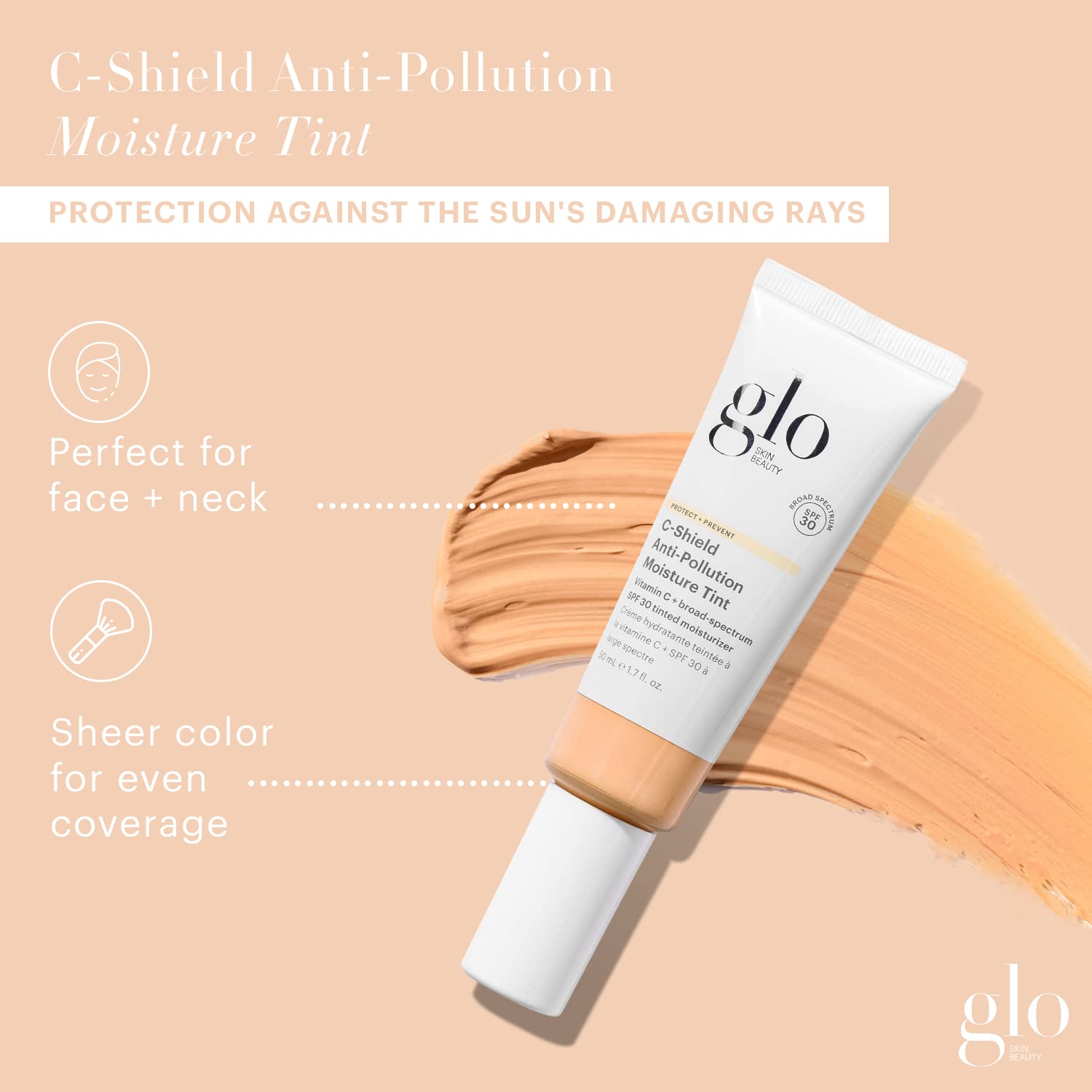 Glo Skin Beauty C-Shield Anti-Pollution Moisture Tint - Tinted Moisturizer for Face With SPF 30 Broad Spectrum Protection & Vitamin C, 1.7 Oz (4C-Medium)