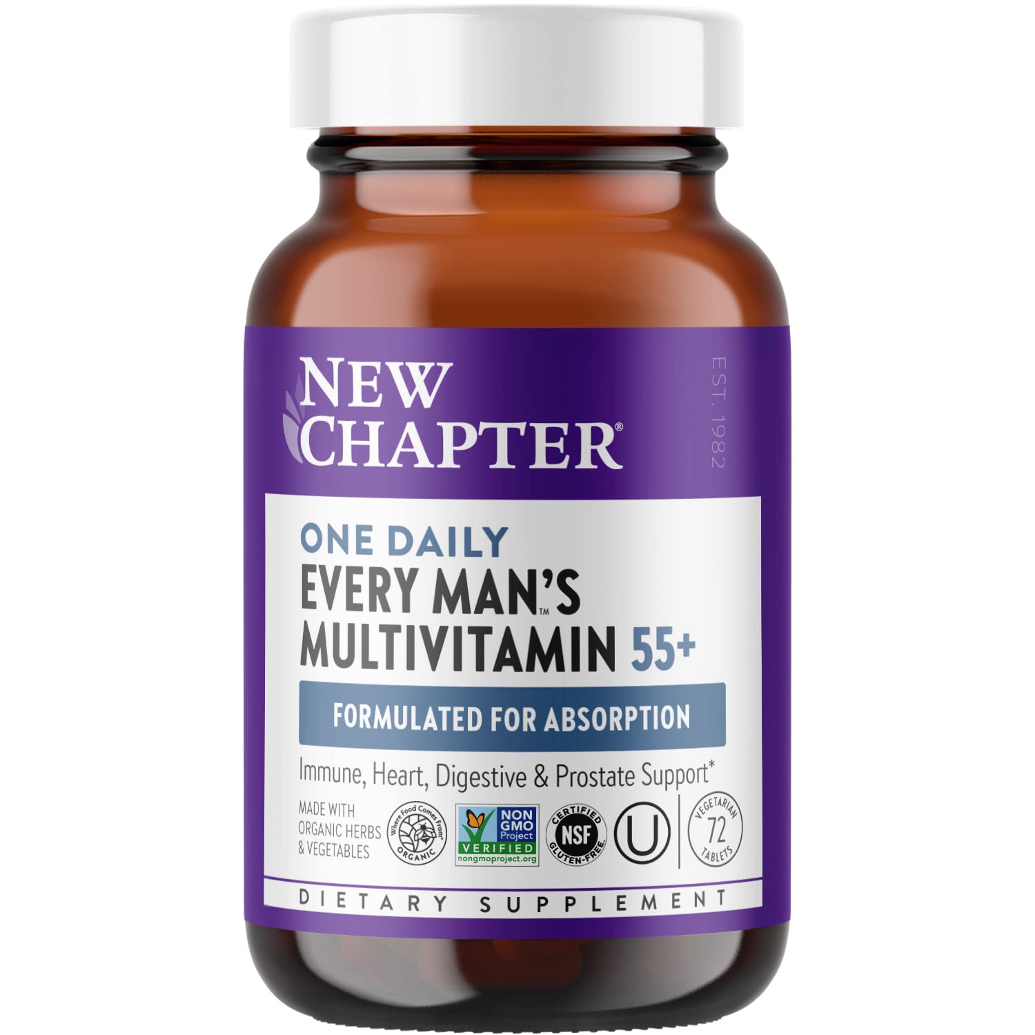 New Chapter Men's Multivitamin 50 Plus for Brain, Heart, Digestive, Prostate & Immune Support with 20+ Nutrients + Astaxanthin - Every Man's One Daily 55+, Gentle on The Stomach - 72 ct