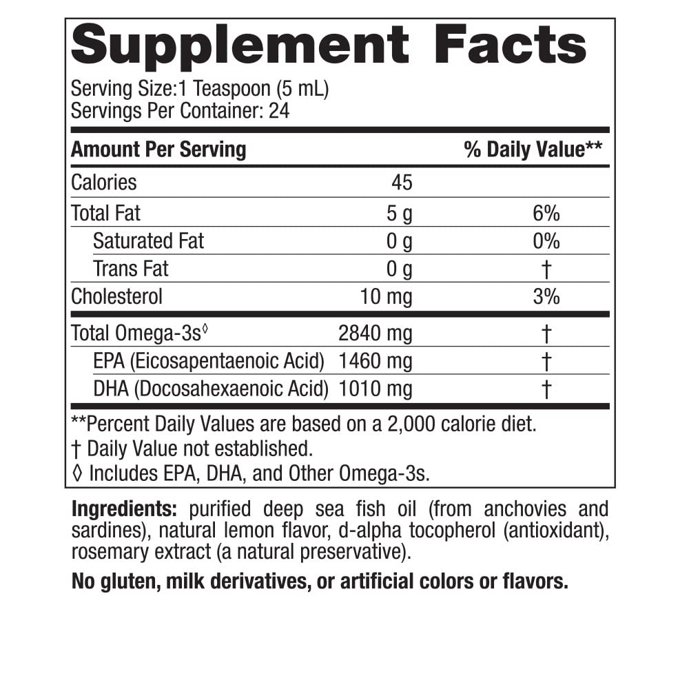 Nordic Naturals Ultimate Omega Liquid, Lemon Flavor - 4 oz - 2840 mg Omega-3 - High-Potency Omega-3 Fish Oil Supplement with EPA & DHA - Promotes Brain & Heart Health - Non-GMO - 24 Servings