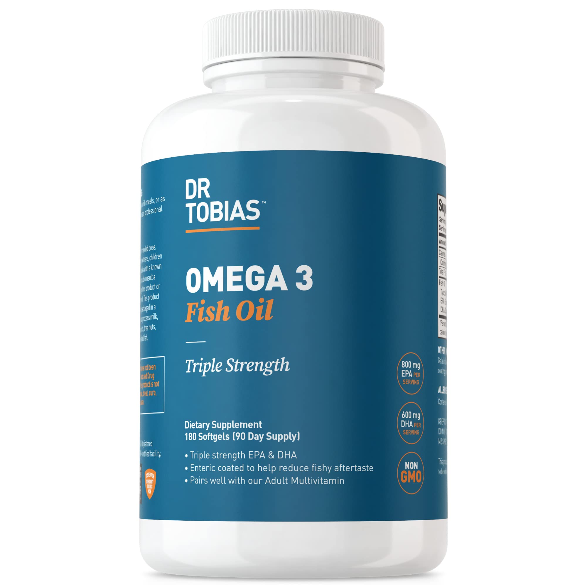 Dr. Tobias Omega-3 Fish Oil, Triple Strength, Supports Brain & Heart Health, 2000 mg per Serving, 180 Soft Gels (2 Daily)