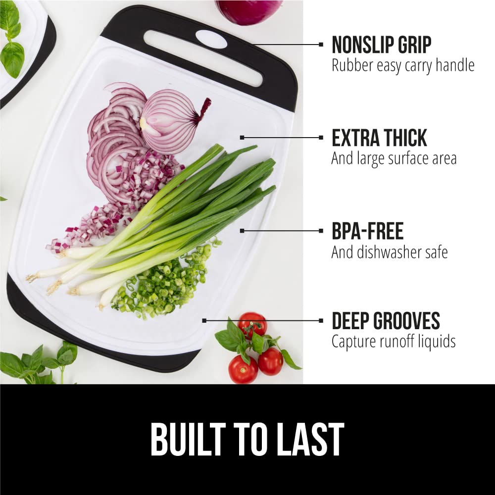 The Original Gorilla Grip Oversized 100% BPA Free Reversible Durable Kitchen Cutting Board Set of 3, Dishwasher Safe, Nonslip Handle Border Plastic Boards, Juice Grooves, Chopping Food, Cooking, Black