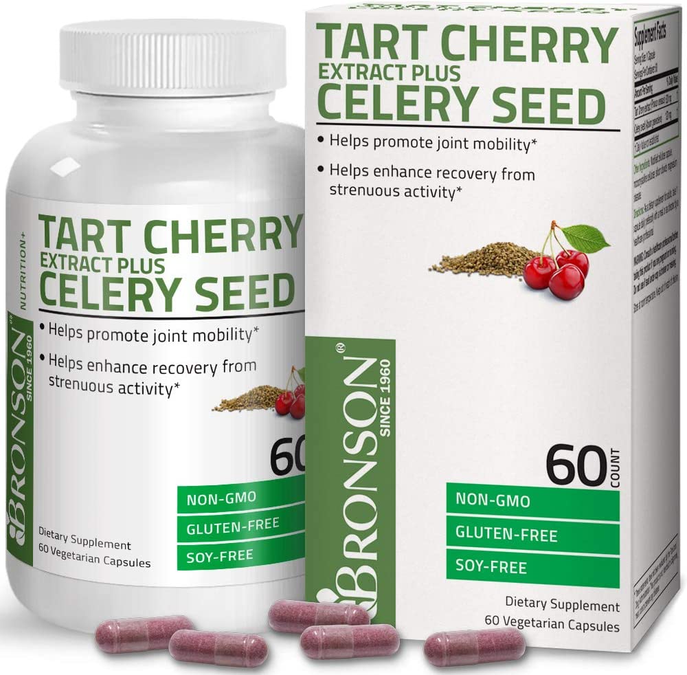 Bronson Tart Cherry Extract + Celery Seed Capsules - Powerful Uric Acid Cleanse, Joint Mobility Support & Muscle Recovery Supplement - Non-GMO Formula - 60 Vegetarian Capsules