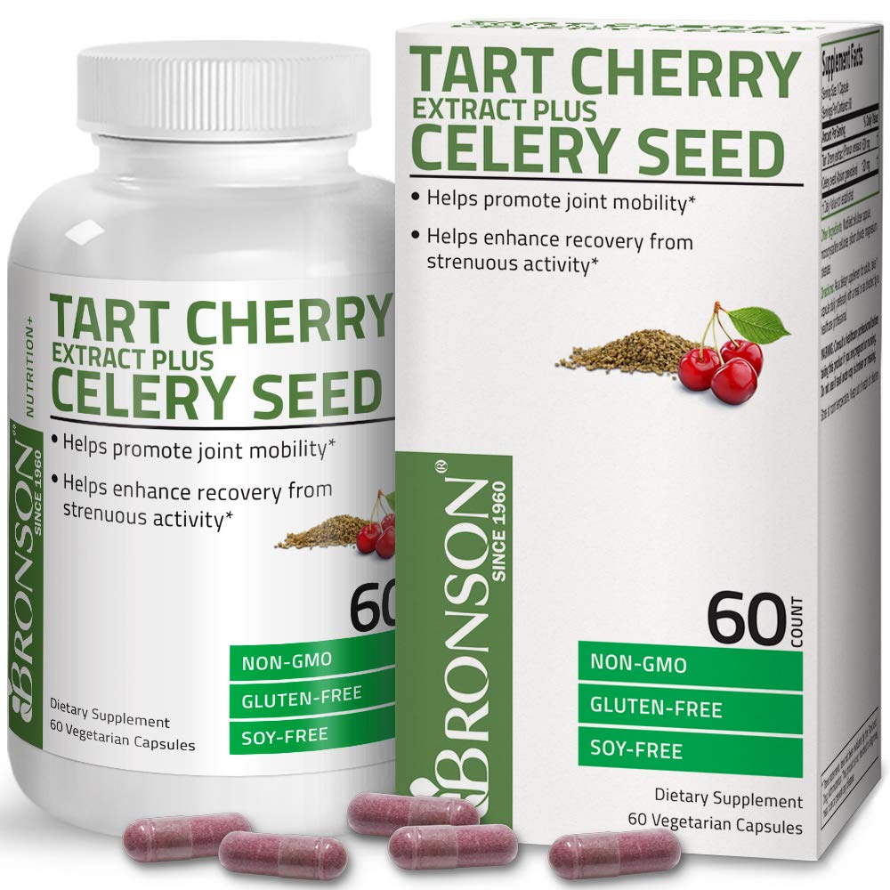 Bronson Tart Cherry Extract + Celery Seed Capsules - Powerful Uric Acid Cleanse, Joint Mobility Support & Muscle Recovery Supplement - Non-GMO Formula - 60 Vegetarian Capsules