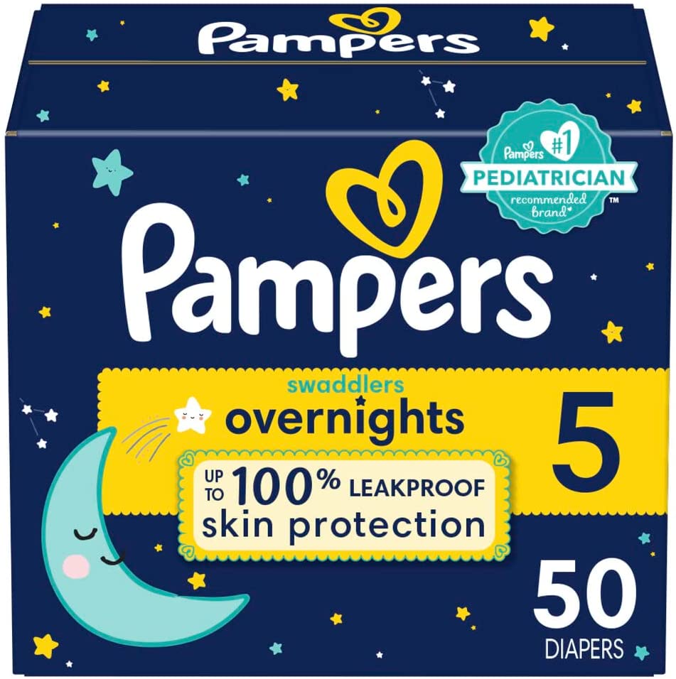 Diapers Size 5, 50 Count - Pampers Swaddlers Overnights Disposable Baby Diapers, Super Pack (Packaging & Prints May Vary)