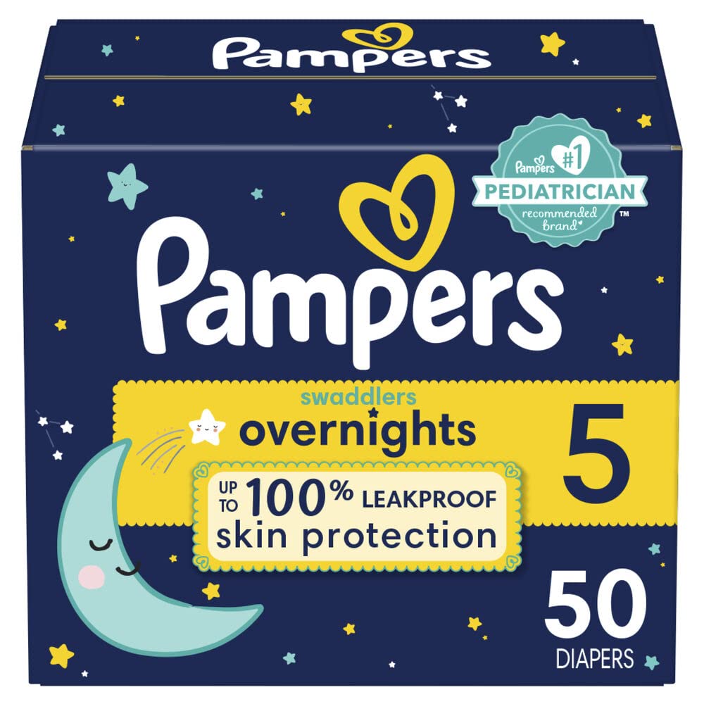 Diapers Size 5, 50 Count - Pampers Swaddlers Overnights Disposable Baby Diapers, Super Pack (Packaging & Prints May Vary)