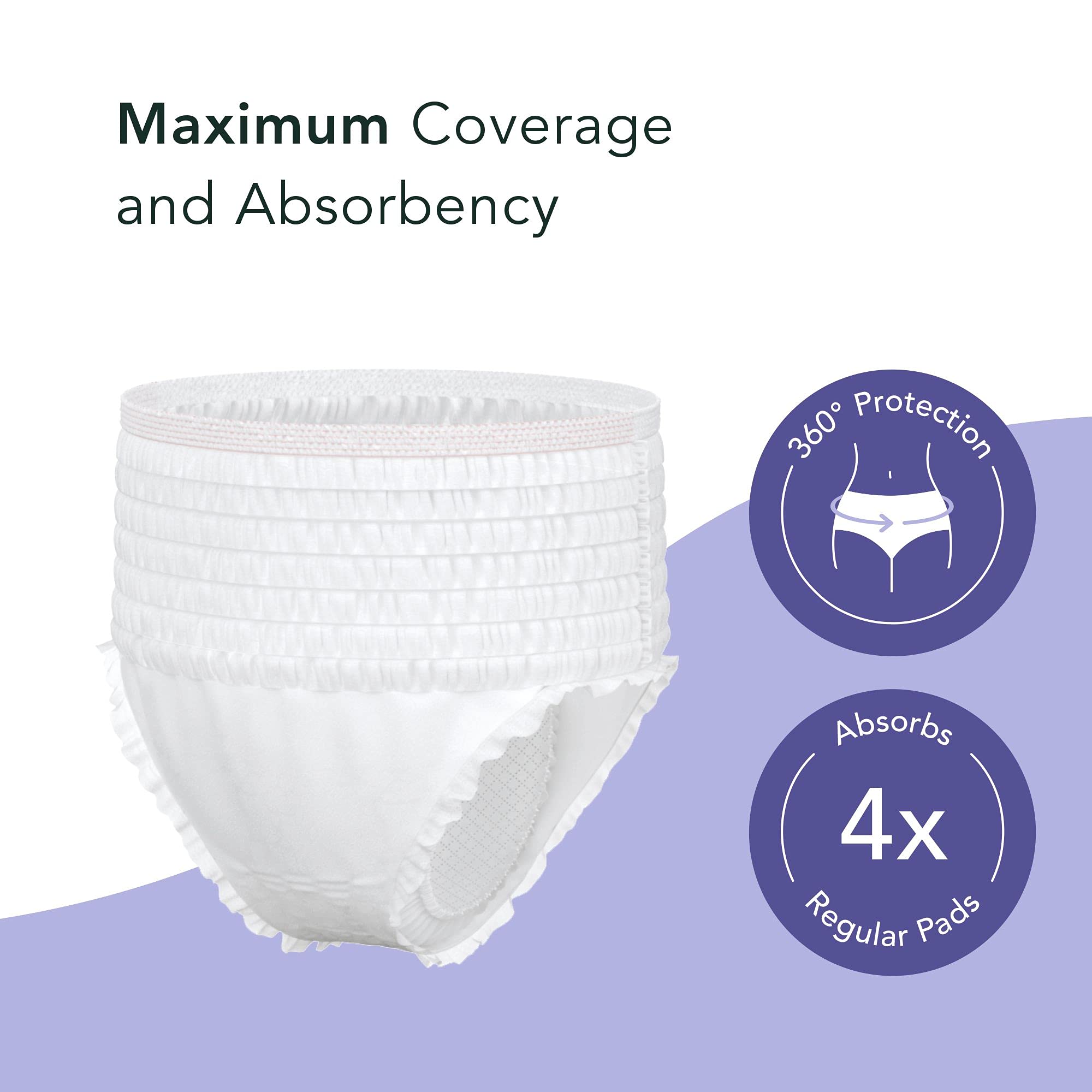 Rael Disposable Underwear for Women, Organic Cotton Cover - Incontinence Pads, Postpartum Essentials, Disposable Underwear, Unscented, Maximum Coverage (Size S-M, 10 Count)