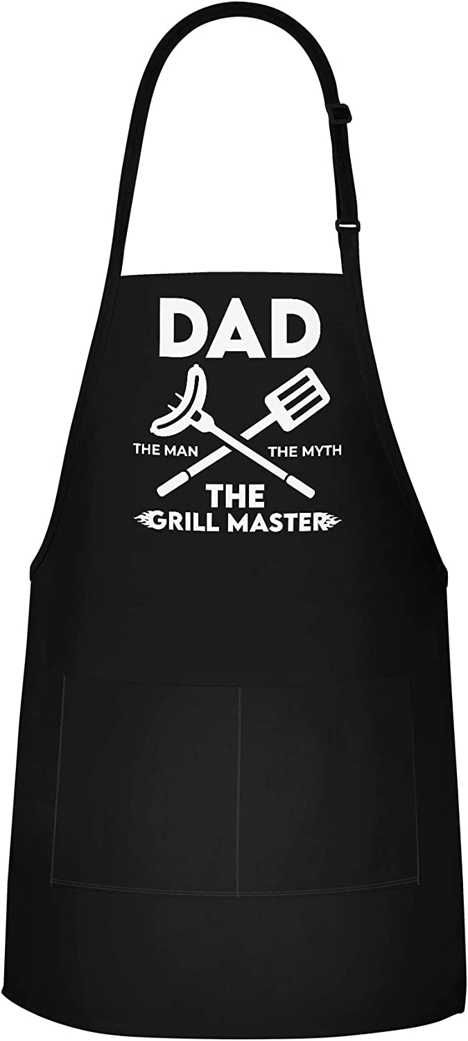 APRON DADDY Apron for Men - Dad The Man The Myth The Grill Master - Adjustable Large 1 Size Fits All - Poly/Cotton Apron with 2 Pockets - BBQ Gift Apron for Father, Husband, Chef