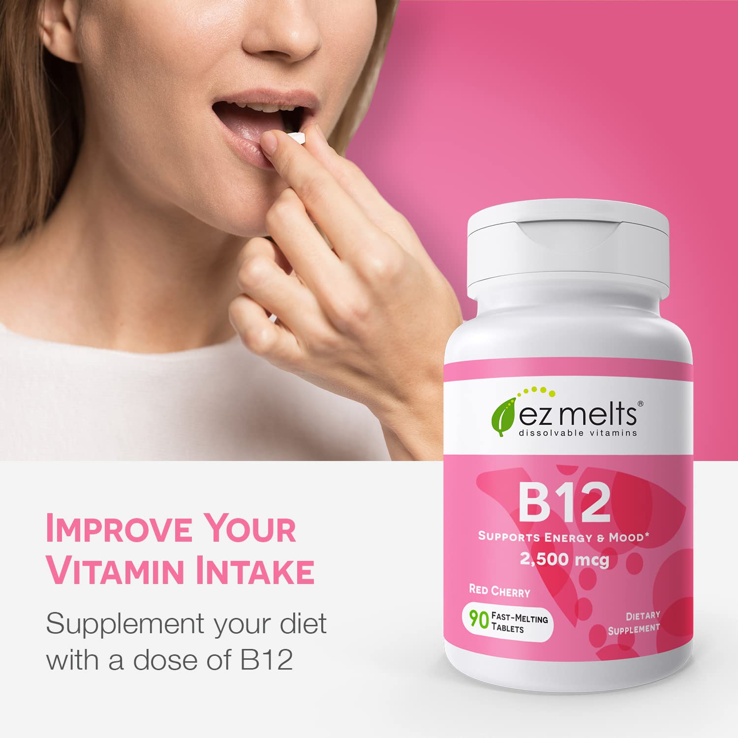 EZ Melts Dissolvable B12 Vitamin 2,500 mcg, Methylcobalamin, Sugar-Free, 3-Month Supply.