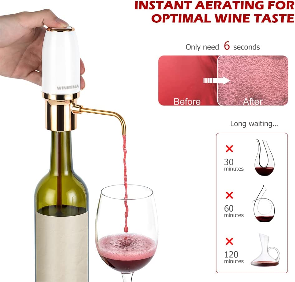 Winirina Electric Wine Aerator Pourer Automatic Wine Dispenser Professional USB Rechargeable Wine Decanter With Upgraded Adjustable Stainless Steel Telescopic Connecting Tube Wine Gift for Mom Wife…