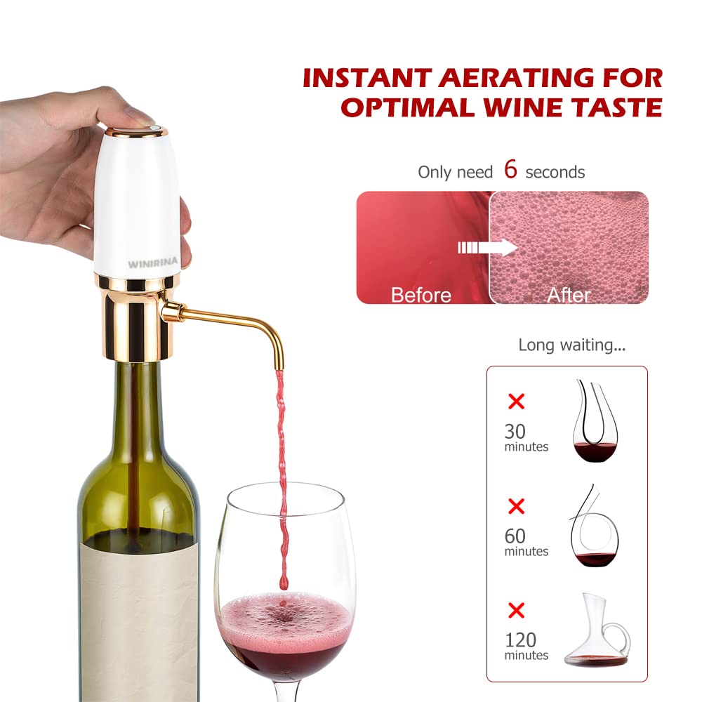 Winirina Electric Wine Aerator Pourer Automatic Wine Dispenser Professional USB Rechargeable Wine Decanter With Upgraded Adjustable Stainless Steel Telescopic Connecting Tube Wine Gift for Mom Wife…