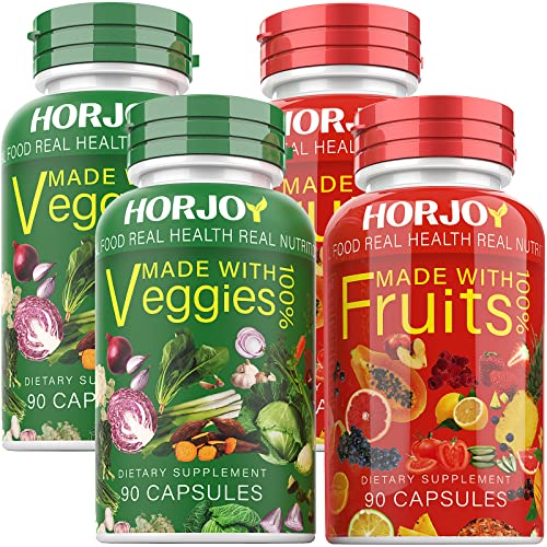 Horjoy Nature Fruits and Veggies/Vitamins Supplements Dietary Nutritional Balance 90 Fruit and 90 Veggie Capsules-4pack