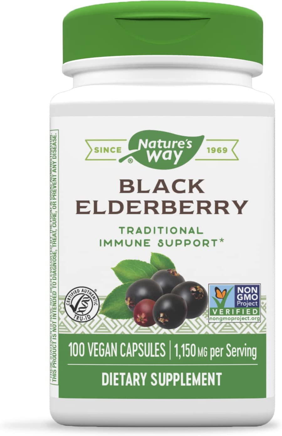 Nature's Way Black Elderberry, 1,150 mg per serving for Immune Support 100 Vegan Capsules