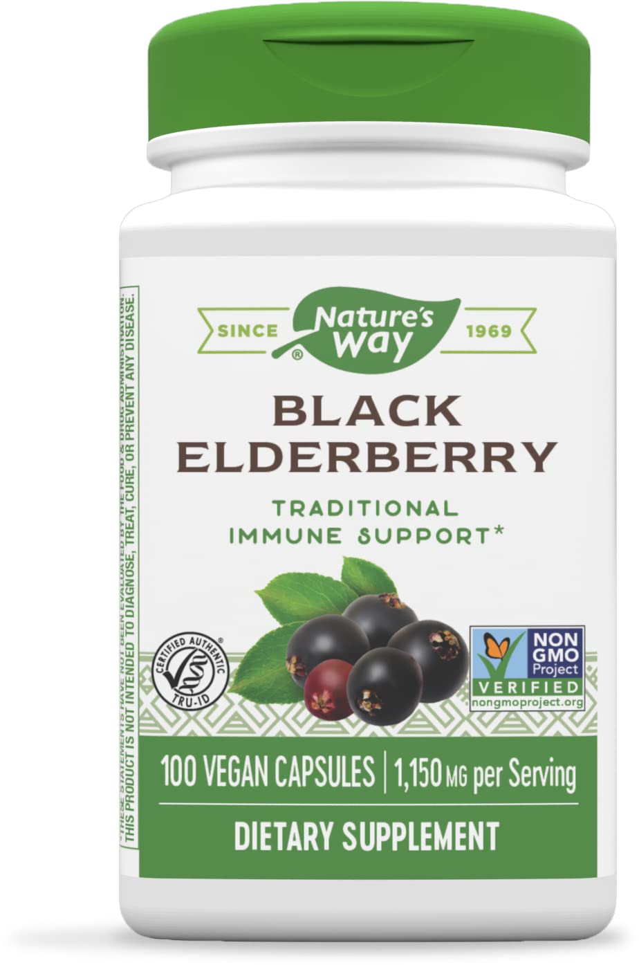 Nature's Way Black Elderberry, 1,150 mg per serving for Immune Support 100 Vegan Capsules