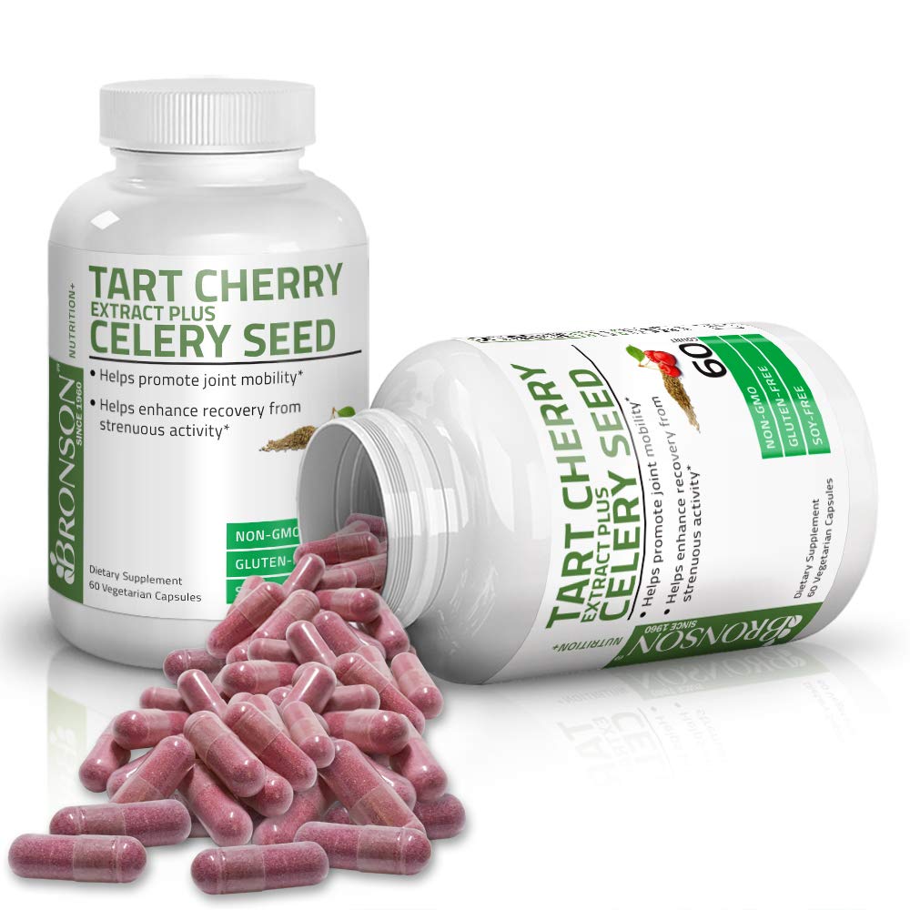 Bronson Tart Cherry Extract + Celery Seed Capsules - Powerful Uric Acid Cleanse, Joint Mobility Support & Muscle Recovery Supplement - Non-GMO Formula - 60 Vegetarian Capsules