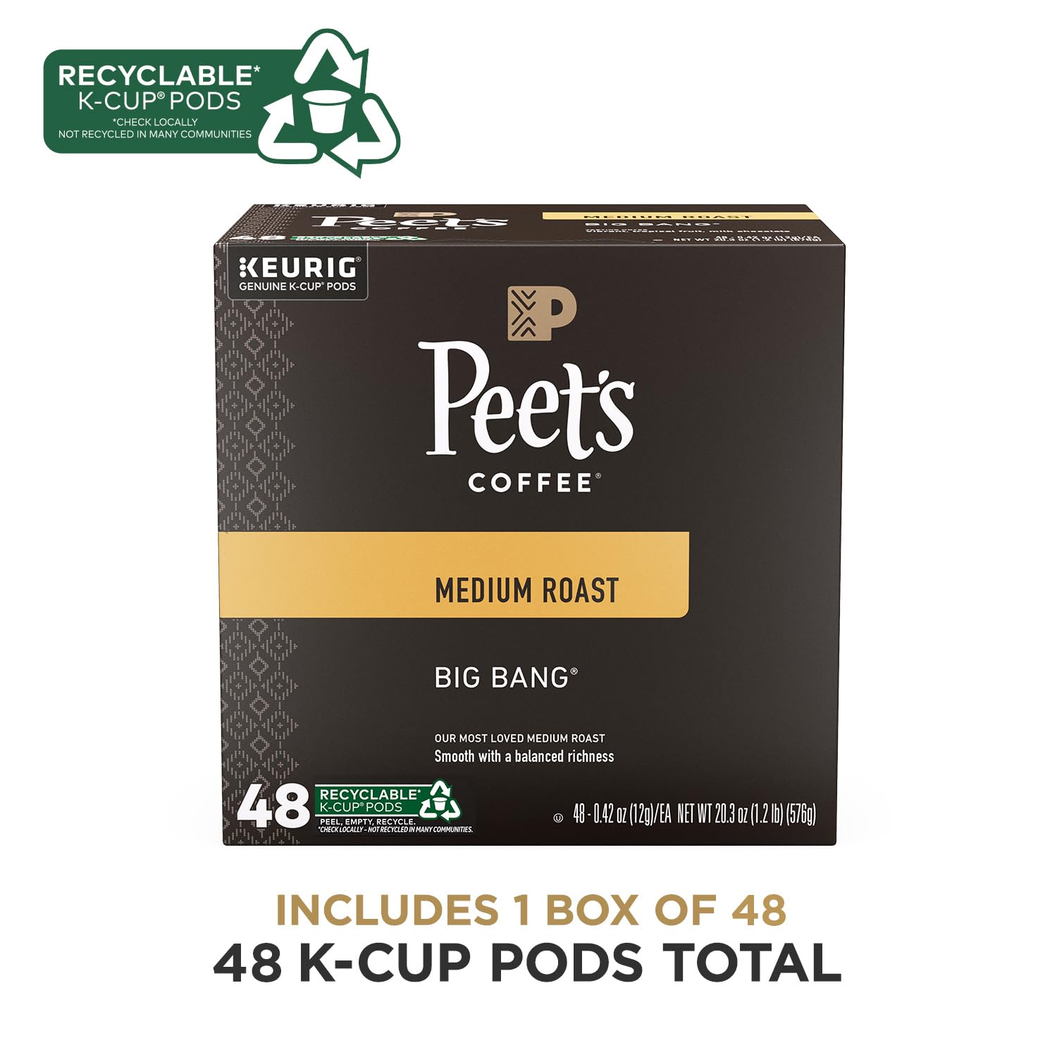 Peet's Coffee, Medium Roast K-Cup Pods for Keurig Brewers - Big Bang 48 Count (1 Box of 48 K-Cup Pods)