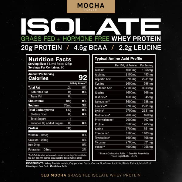 Muscle Feast Grass-Fed Whey Protein Isolate, All Natural Hormone Free Pasture Raised, Mocha, 5lb (94 Servings)