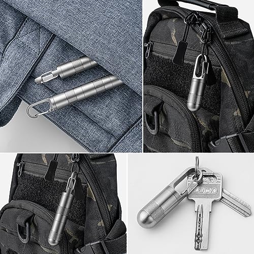 Large Titanium Pill Case,TISUR Titanium Keychain Pill Holder Travel Pill Box Container Multitool EDC Every Day Carry for Men (Gray Titanium Large -3.26 inch)