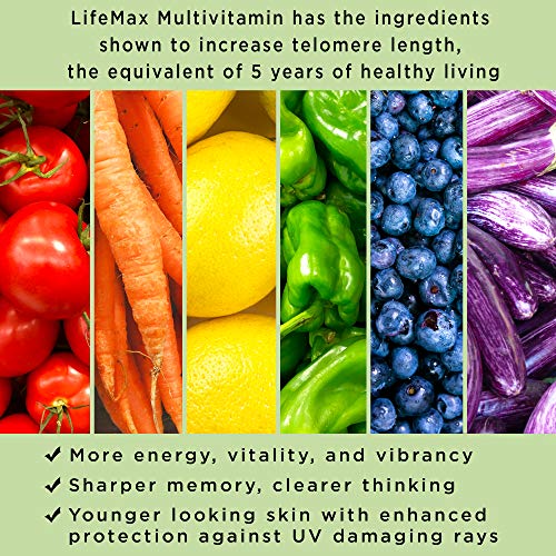 LifeMax Multivitamin: Adult Multivitamin with Telomere Protection, Spectra antioxidants, Revolutionary Full Spectrum Anti-Aging, Live Longer, Heart Health, Blood Sugar. 60 Vege-caps (30-Day Supply)