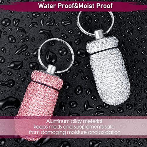 3 Pieces Bling Pill Container Portable Pill Bottle Case Waterproof Travel Pill Holder Storage with Keychain for Outdoor Camping Traveling