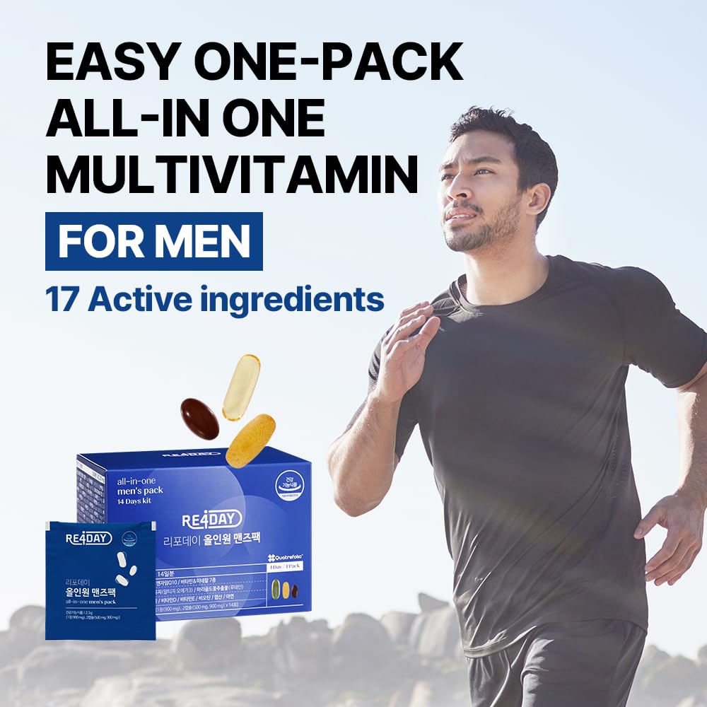 All-in-One Multivitamin for Men - Men's Energy Supplementation with Biotein for Hair Growth, Vitamin B, C, D, and E, Fish Oil Omega-3, Milk Thistle Extract and Lutein - 14 Packets