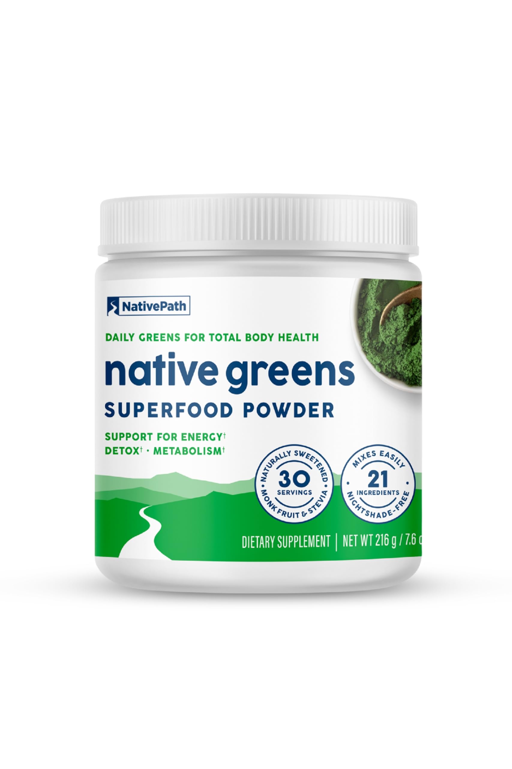 NativePath Native Greens Superfood Powder - Daily Super Greens Powder with Organic Greens and Superfoods to Support Detox, Thyroid, and Gut Health for Energy and Positive Body Changes, 30 Servings