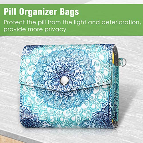 FINPAC Weekly Pill Organizers 4 Times A Day, Slide Open PU Leather Case Travel Pill Vitamin Medicine Reminder and Planner with Name Card for Morning| Afternoon| Evening| Bedtime (Emerald Illusions)