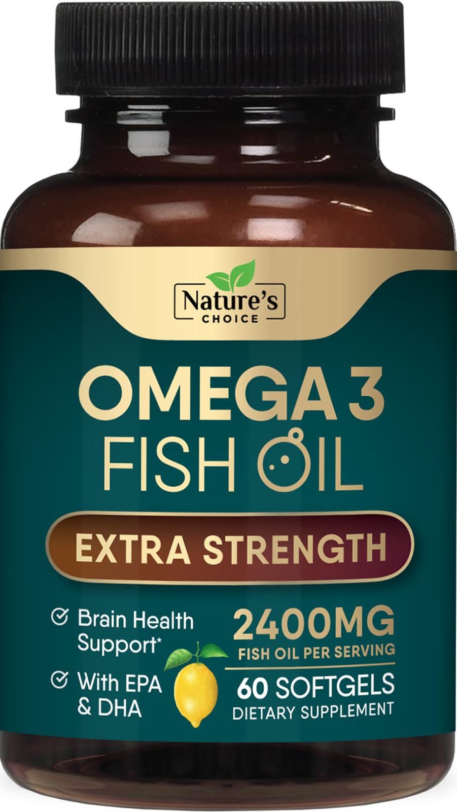 Fish Oil 2400 mg Softgels, Extra Strength Omega 3 Fish Oil with High EPA & DHA, Supports Heart Health, Nature's Brain & Immune Support, Non-GMO Omega-3 Fatty Acids Soft Gels Supplement - 60 Softgels