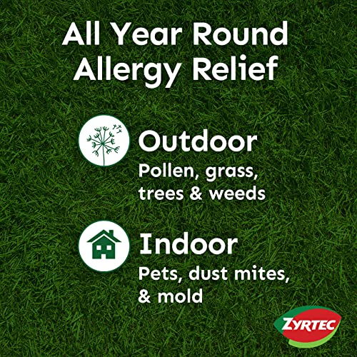 Zyrtec 24 Hour Allergy Relief Chewable Tablets, 10 mg Antihistamine Cetirizine HCl per Tablet, Medicine Relieves Hay Fever & Indoor & Outdoor Allergy Symptoms, Dye-Free, 24 Ct